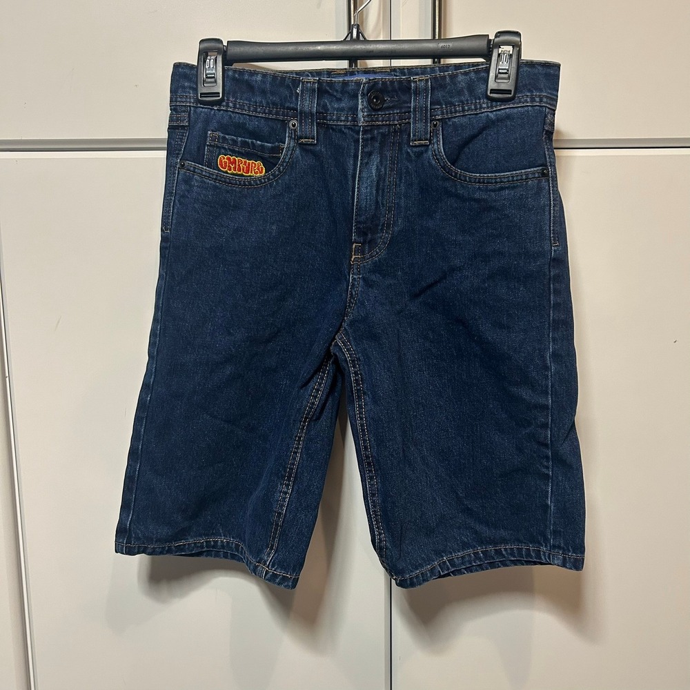 Empyre Mens Dark Wash Denim Skate Shorts Blue Size 26 Embroidered Logo
